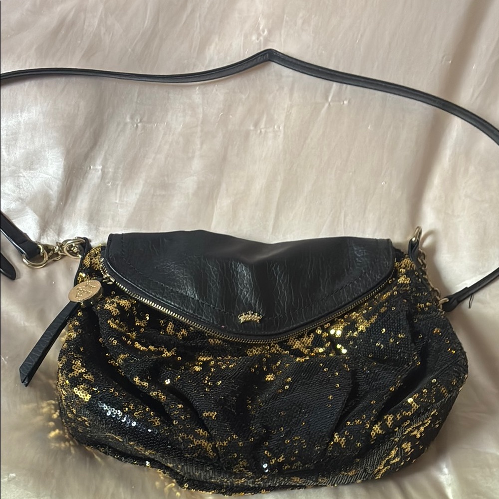 Juicy Couture Black and Gold Shoulder Bag with Chain Detailing